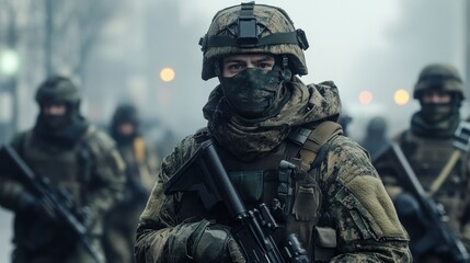 Fototapeta premium Serious Soldiers in Tactical Gear Ready for Action