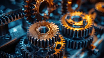 Close-up of interlocking gears showcasing mechanical components and engineering design.