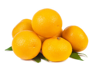 A fresh pile of ripe oranges with green mint leaves arranged on a white background showcasing vibrant colors and natural beauty