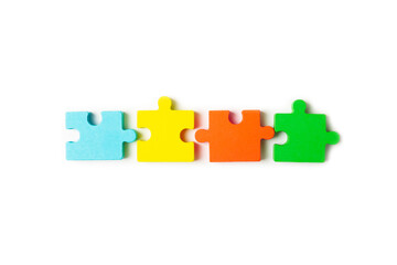 Autism puzzle isolated on white background. Autism awareness day. Multicolored bright puzzles. Puzzle. 2 April world autism awareness day background.Design element.Care Awareness campaign for Autism