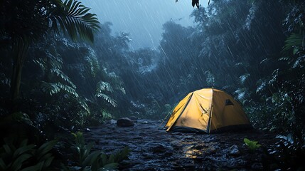 rain on the tent in the forest, tropic, quiet, calm, peaceful, meditation, camping, night, relax