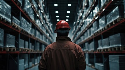 Obraz premium Worker working in warehouse with store inventory.