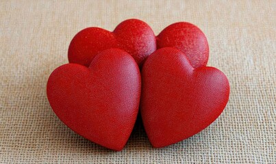 Fototapeta premium A close-up of red decorative hearts arranged on a textured background, symbolizing love, affection, and warmth in various occasions.