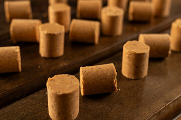 Sweet Brazilian Peanut Called Paçoca on a wooden desk