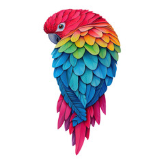 Fototapeta premium A vibrant parrot with colorful feathers in shades of red, orange, yellow, green, blue, and pink, showcasing intricate details and a striking profile.
