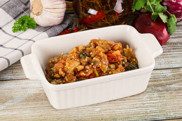 Grilled vegetables salad - Eggplant, tomato and pepper