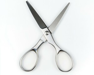 A pair of sharp, stainless steel scissors on a plain background, ideal for crafts and office use.