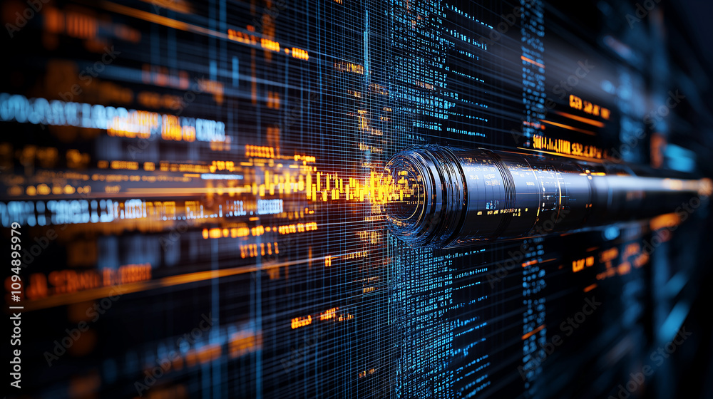 Poster futuristic data visualization with glowing lines and patterns