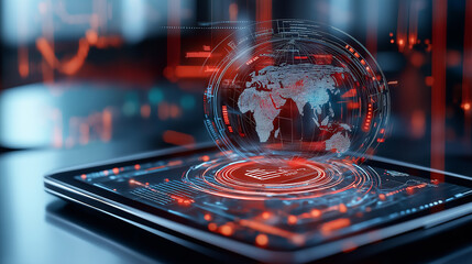 digital tablet displaying global e commerce data and analytics
