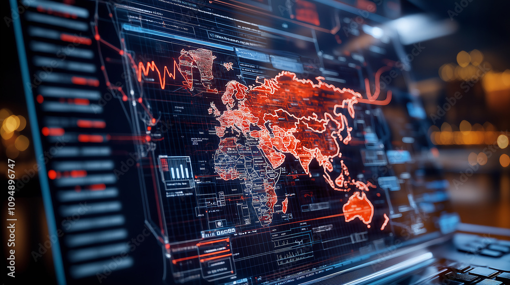 Fototapete global map displaying e commerce sales distribution in red tones
