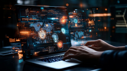 Person analyzing global e commerce data on laptop screen