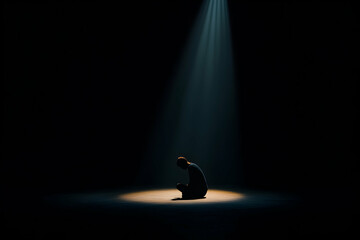 Loneliness and reflection in a dark setting highlighting the importance of mental health awareness