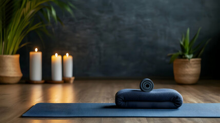 Meditation space designed for tranquility and mental health awareness with natural elements and soft lighting in a calming environment