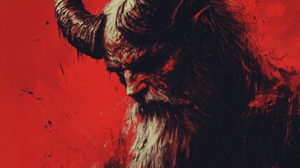 Terrifying Krampus with Red Eyes and Horns, Illustration
