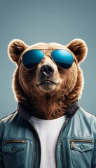 portrait of a brown bear wearing sunglasses
