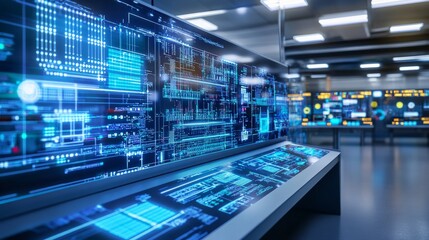 Advanced data visualization in control room high-tech environment interactive display engineering perspective technology insights