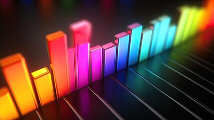 Abstract 3D business chart with glowing segments, [color chart], [symbolizing advanced analytics and financial growth] 