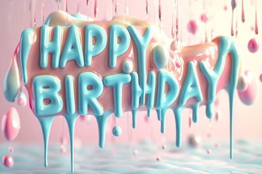 Dripping colorful happy birthday text with melted icing effect