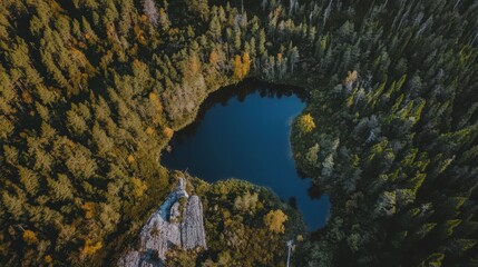 A large body of water surrounded by trees