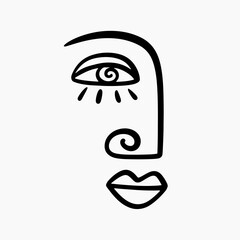 Abstract one line drawing woman face portrait logo