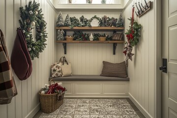 Festive Mudroom with Holiday Decor