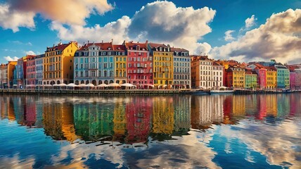 Fototapeta premium houses on the river bank AI Generated