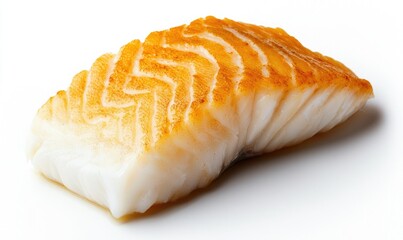 Freshly cooked salmon fillet on a white background, showcasing its flaky texture and appetizing appearance.