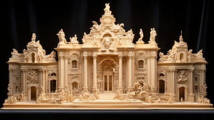 Obraz premium Intricate Faux Ivory Architectural Model Displaying Baroque Style with Detailed Sculptures and Elaborate Designs Highlighting Artistic Craftsmanship