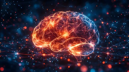 Futuristic Brain Technology: Abstract Illustration of Neural Networks and Digital Intelligence Concept