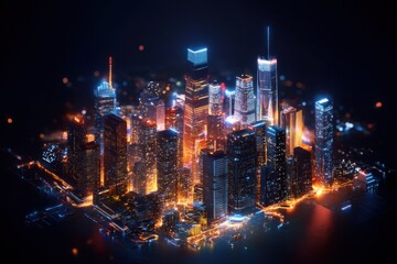 Obraz premium Vibrant Isometric Cityscape at Night