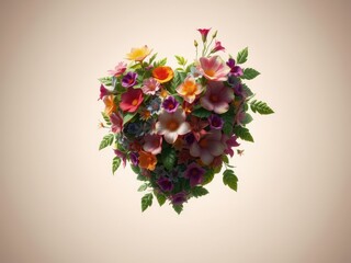 Obraz premium Heart silhouette filled with vibrant flowers and leaves, Floral, foliage, petals