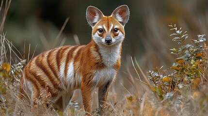 Naklejka premium Alert Tasmanian Tiger in Sparse Landscape