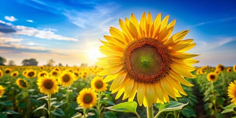 Captivating Product Photography of Sunflowers in a Vibrant Field with Ample Space for Text Overlay, Ideal for Advertising and Marketing Purposes