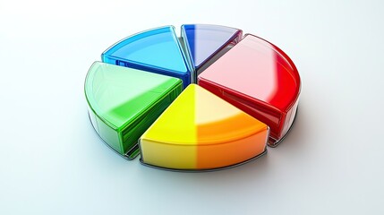 Obraz premium Exploded pie chart with reflective surfaces, [business color chart], [depicting transparency and diversification] 