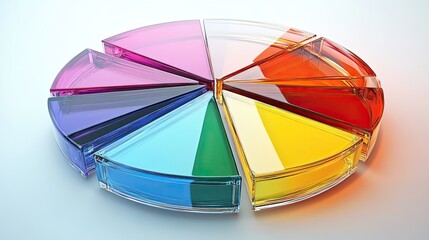 Obraz premium Exploded pie chart with reflective surfaces, [business color chart], [depicting transparency and diversification] 