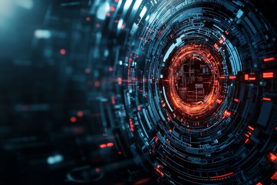 An artistic digital vortex with dynamic red and blue elements, symbolizing energy, data fluidity, and the endless possibilities of the digital age.