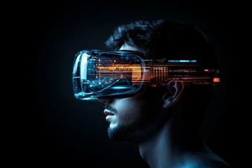 A man immersed in a digital world through a VR headset, symbolizing the immersive experience and transformative impact of virtual reality technology.