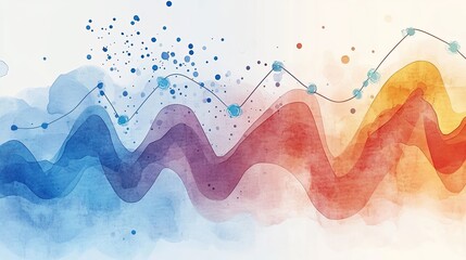 Fluid line chart with watercolor textures, [creative business design], [depicting adaptable and artistic data trends] 