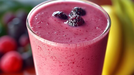 Refreshing Mixed Berry Smoothie Close-Up with Fresh Berries, Vibrant Colors, and Natural Light