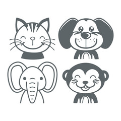 The silhouette of cute animals emoji and sticker vector illustration