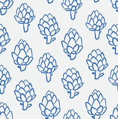 Seamless pattern of hand-drawn artichokes. Line art, ink, minimalist style. Vector illustration.