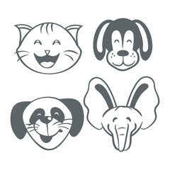 The silhouette of cute animals emoji and sticker vector illustration