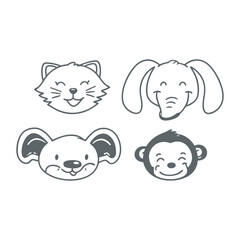 The silhouette of cute animals emoji and sticker vector illustration
