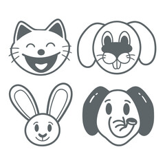The silhouette of cute animals emoji and sticker vector illustration