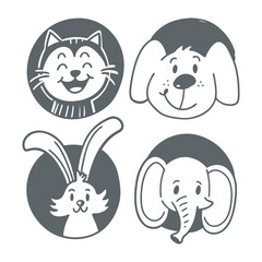 The silhouette of cute animals emoji and sticker vector illustration
