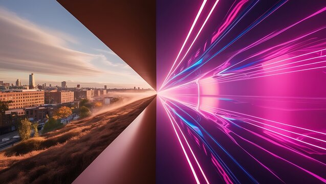 Seamless Fusion of Real and Virtual Worlds Cityscape Meets Futuristic Neon Digital Realm