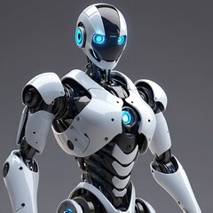 Futuristic White Robot Woman Poses Elegantly