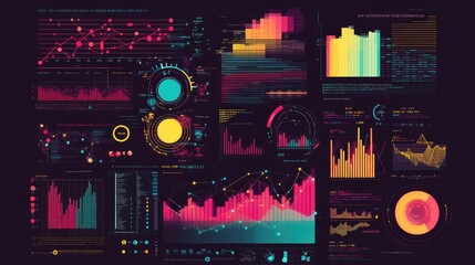 Geometric infographic with vivid tones, [business data concept], [balancing aesthetic appeal and informative content] 