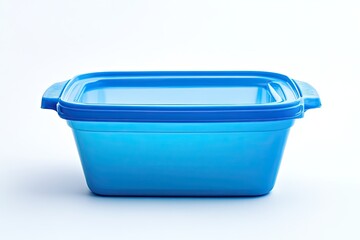 Empty blue plastic lunch container isolated on white background