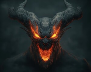 Fiery Demon Hellish Creature Dark Fantasy Horror Monster Glowing Eyes Lava Horns D